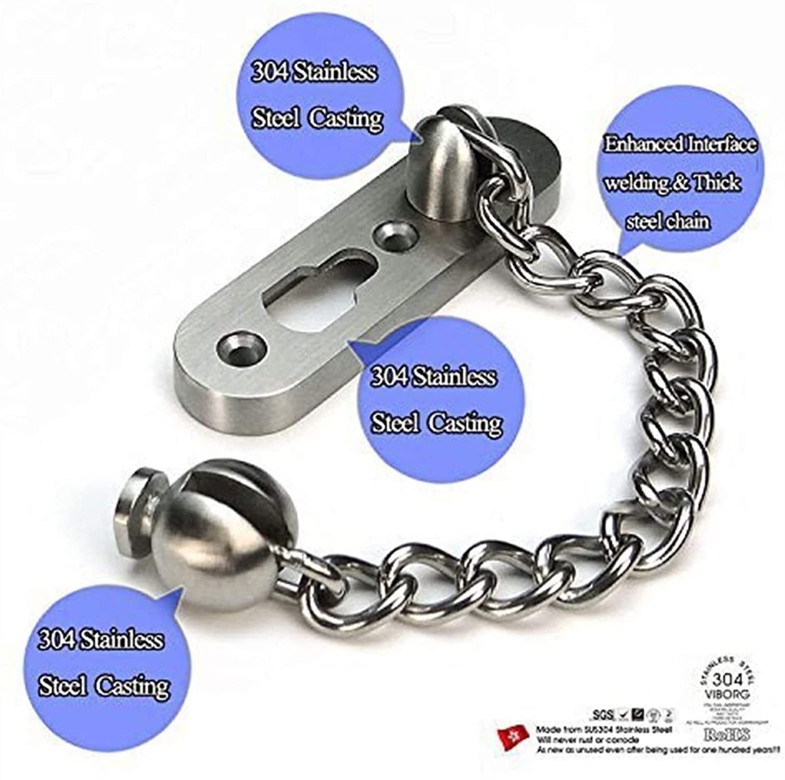 BATLAM Edelstahl Anti-Diebstahl-Kette Türkette Türschnalle Anti-Diebstahl-Schnalle Sicherheitskette Türriegel Anti-Diebstahl-Hotel Anti-Lock-Kette