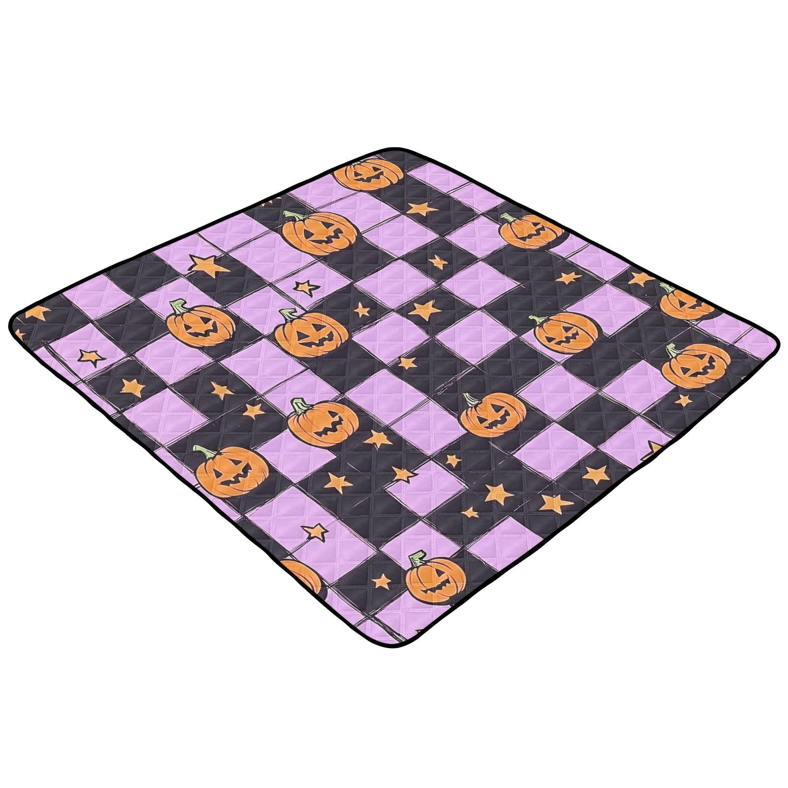 BOESI Doodle Halloween Pumpkin Baby Play Mat, 50“ X 50” Washable Folding Crawling Mat, Baby Floor Mat, Soft, Non-Slip