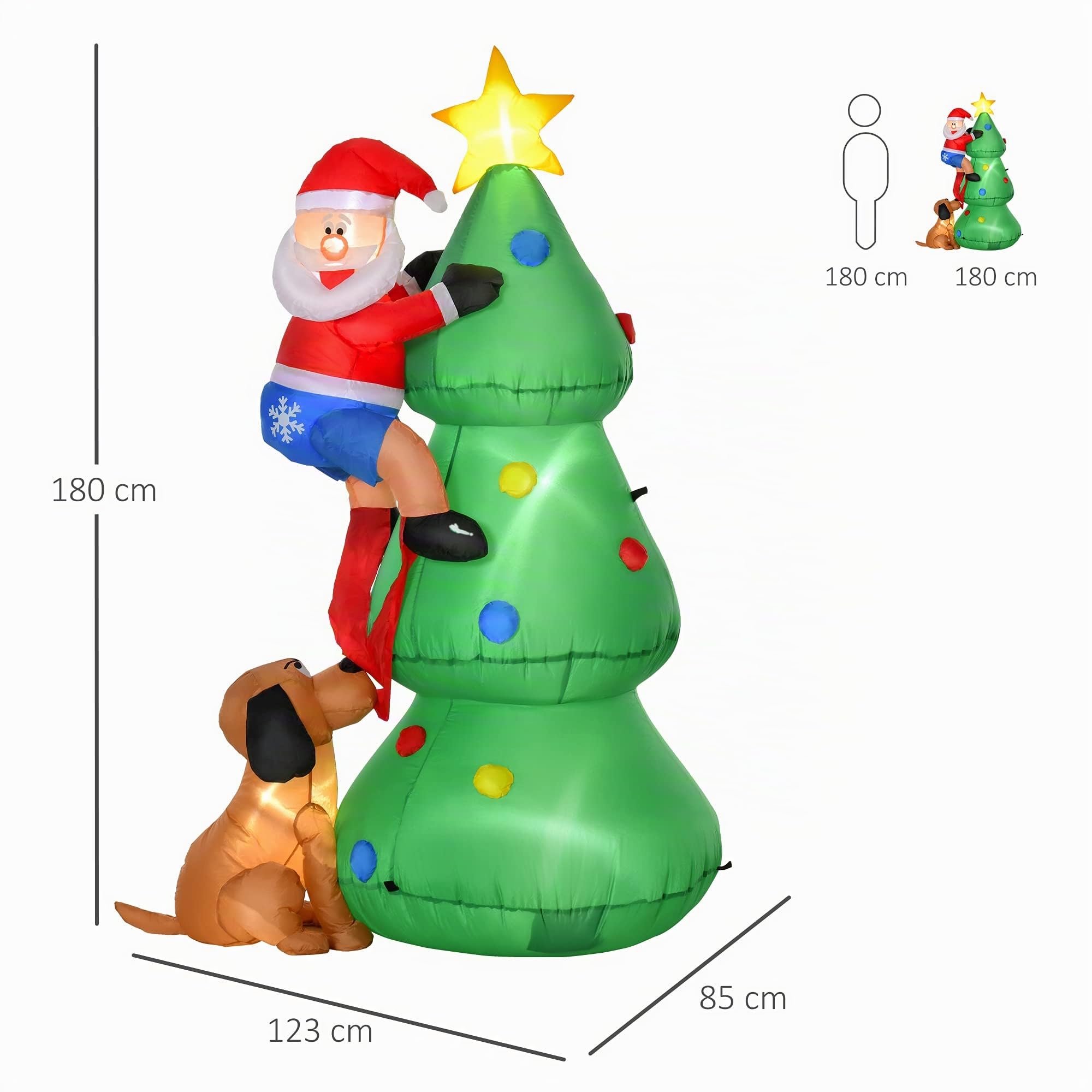 180cm Aufblasbarer Weihnachtsbaum mit LED-Lichtern Weihnachtsmann Hund | Aufblasbare Weihnachtsdekoration, Weihnachtsdeko Außenbereich, Dekoration für Weihnachten, Hof, Garten, Rasen