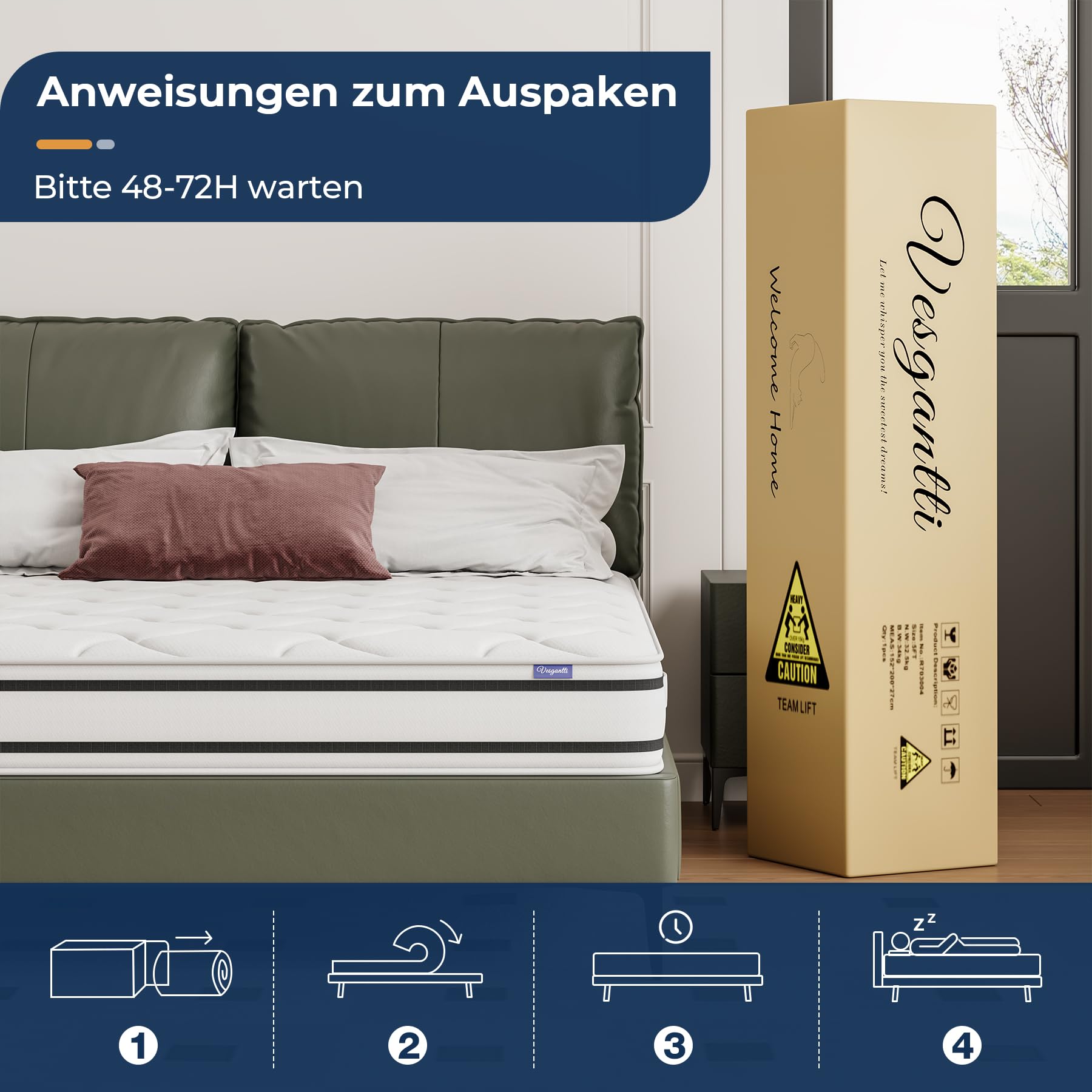 Vesgantti H4 20cm Höhe Matratze 80x200cm Orthopädische 7-Zonen-Tonnen-Taschenfederkern-Matratze Öko-Tex Zertifiziert Mittelfest Taschenfederkernmatratzen Kaltschaummatratze