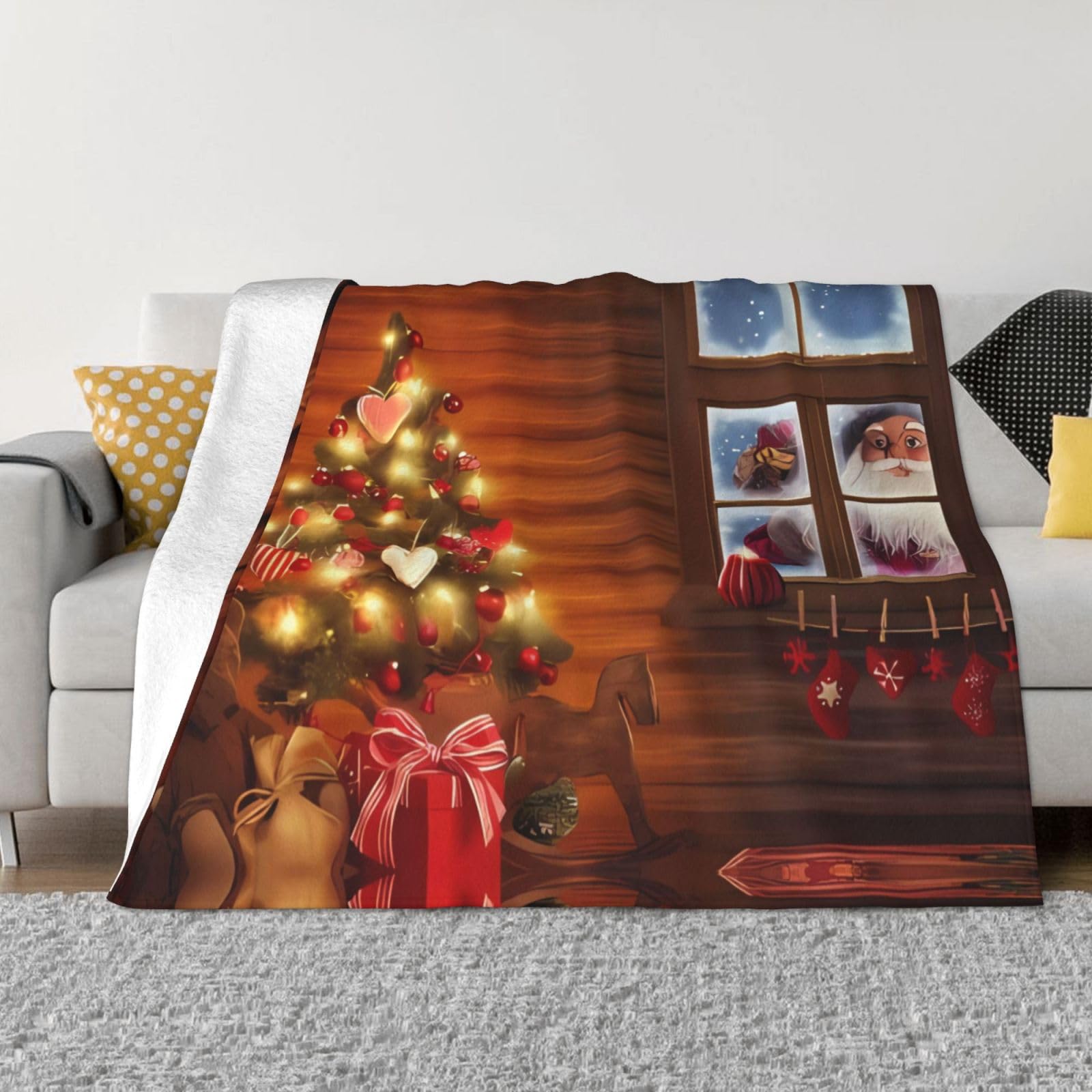 Couverture de voyage Père Noël flanelle douce lit canapé bureau