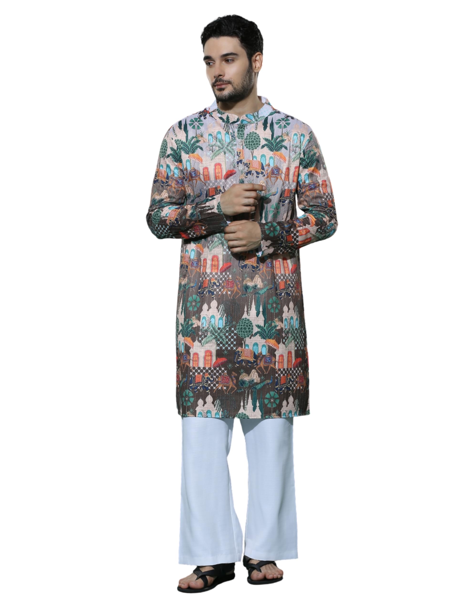 Greciilooks Men's Cotton Solid Regular Fit Kurta Set (Gl-M154&Mp105_Multicolor_Xl)