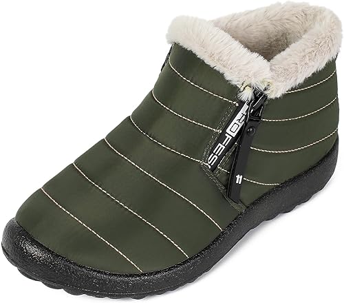 Hxlber Green Ankle Boots for Women,Warm Fur Lining Comfortable Lightweight Non S