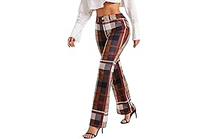WDIRARA Women's Plaid High Waisted Flare Leg Pants