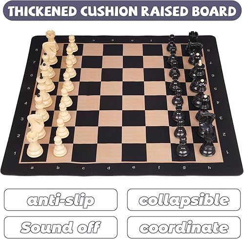 Miniatura 5 de Agirlgle Juego de ajedrez de torneo de 20 pulgadas para adultos y niños, juego de ajedrez plegable de silicona, piezas de ajedrez de 3.8 pulgadas de