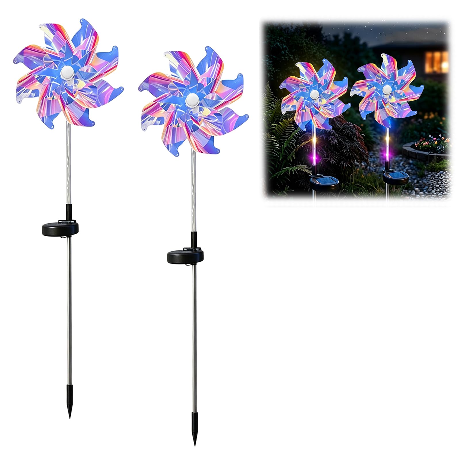 LZTET Solar Rainbow Pinwheel Light,LED Windmill Stake