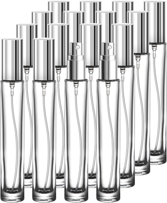Glassfinity Frascos de Perfume Recarregáveis de Vidro com Spray, 10 mL, Pacote com 16 e Acessórios