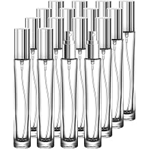 16 Pack 10ml Empty Perfume Bottles, Refillable Round Glass Spray Atomizers with Funnel, Transfer Pump and Labels, Travel Fragrance Decant Bottles for Samples, Silver Caps