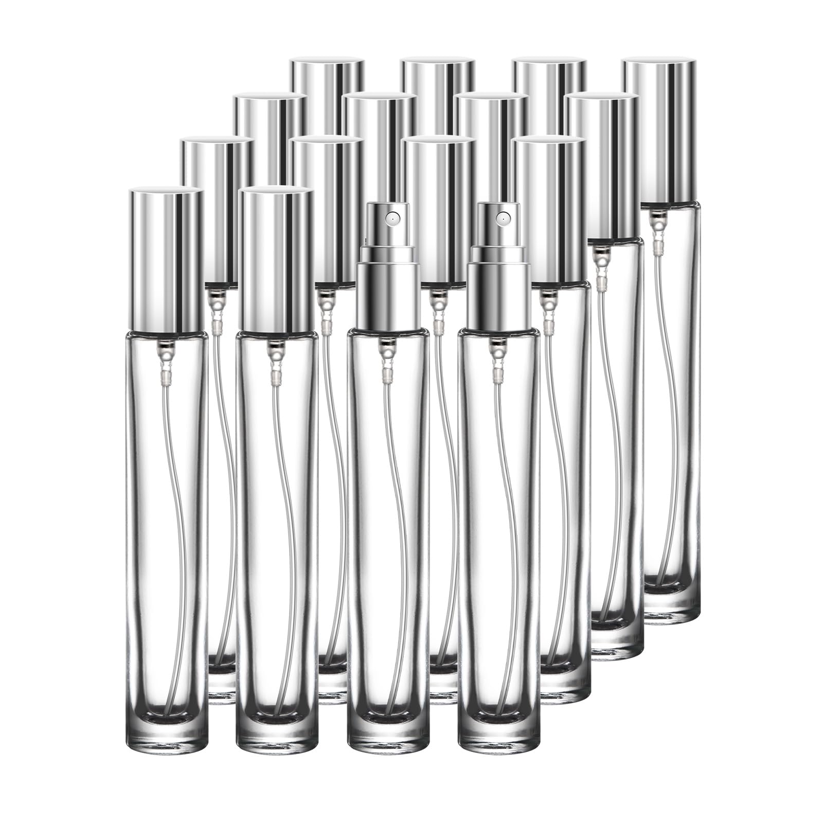 Botella de perfume de viaje recargable, 16 mini recipientes de perfume de vidrio de 10 ml con embudo y etiqueta, botellas de fragancia vacías portátiles a prueba de fugas, kit de botella