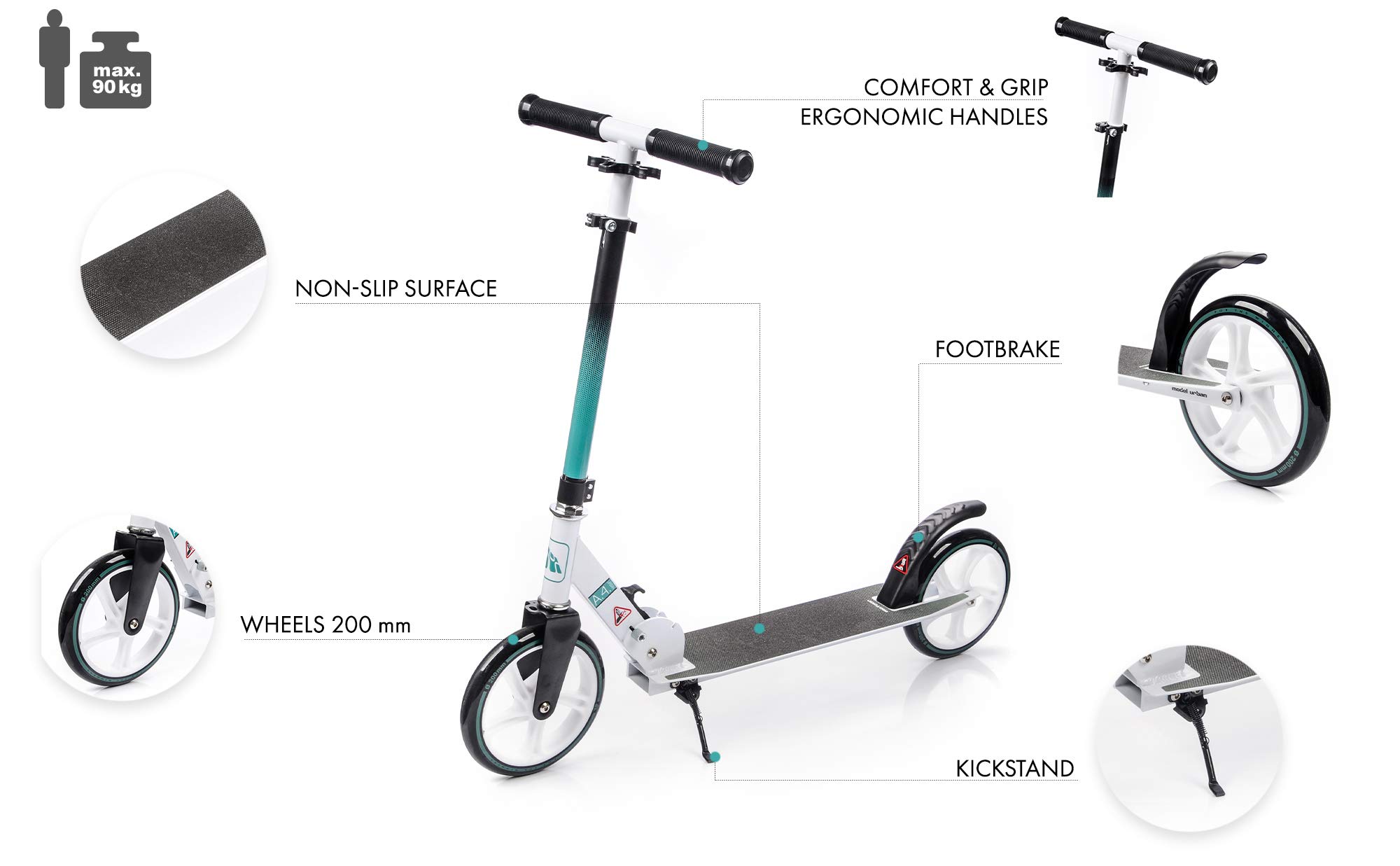 Meteor Trottinette Pro Kickscooter Sport Cityroller Trick Trottinette Jump Kickboard Street Roller pour Enfants, Jeunes Adultes