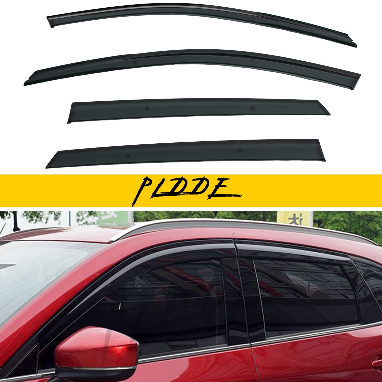 PLDDE 4pcs JDM Smoke Tint Window Visors Compatible with 2017-2022 Mazda CX5 CX-5 Outside Mount Tape On/Clip On Style PVC Sun/Rain Guard Vent