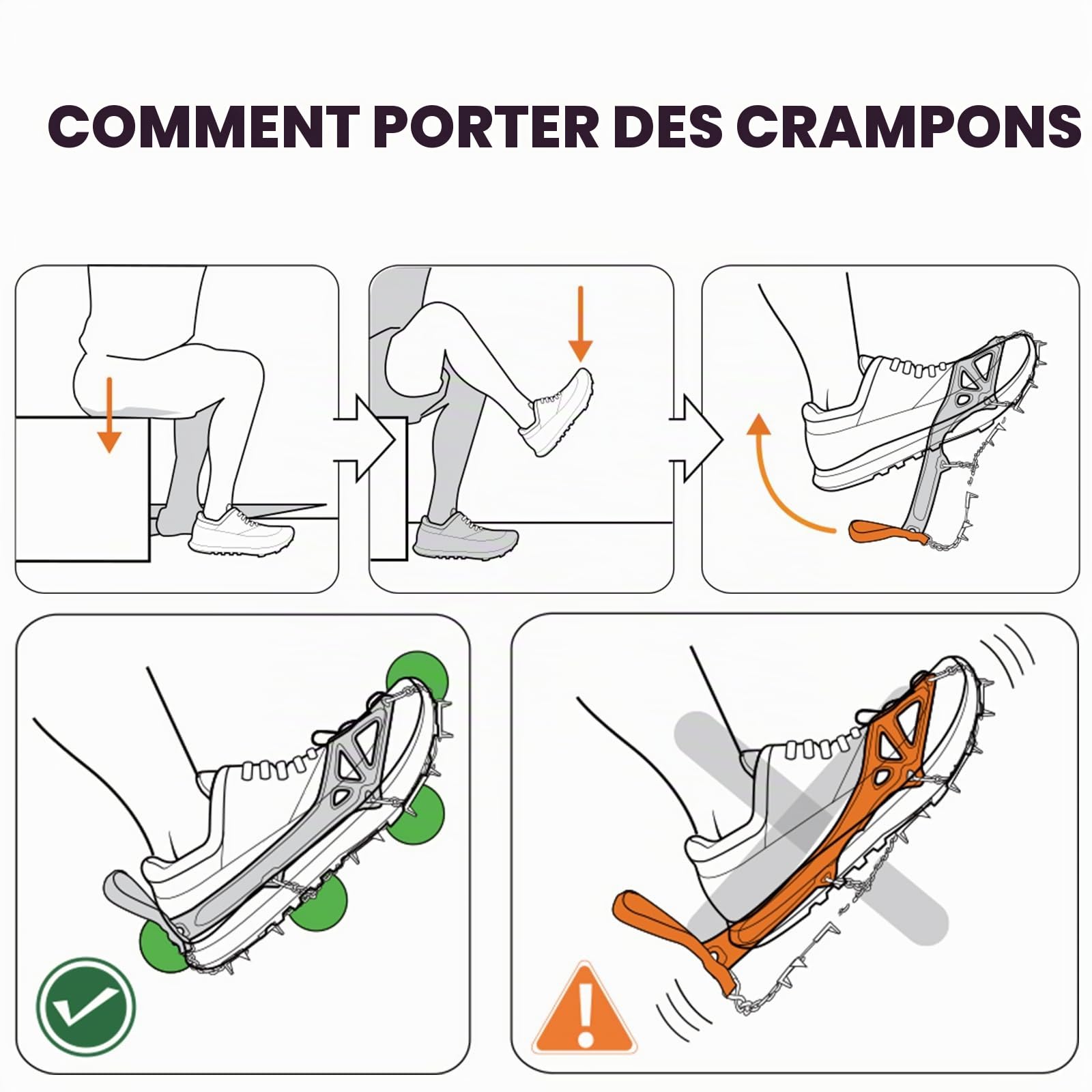 Crampons Antidérapants avec 22 Pointes en Acier Inoxydable, Chaussures d’Alpinisme Antiglisse pour Homme Femme, Randonnée, Trail, Pêche sur Glace, avec Pochette, Noir Vert, S/M/L