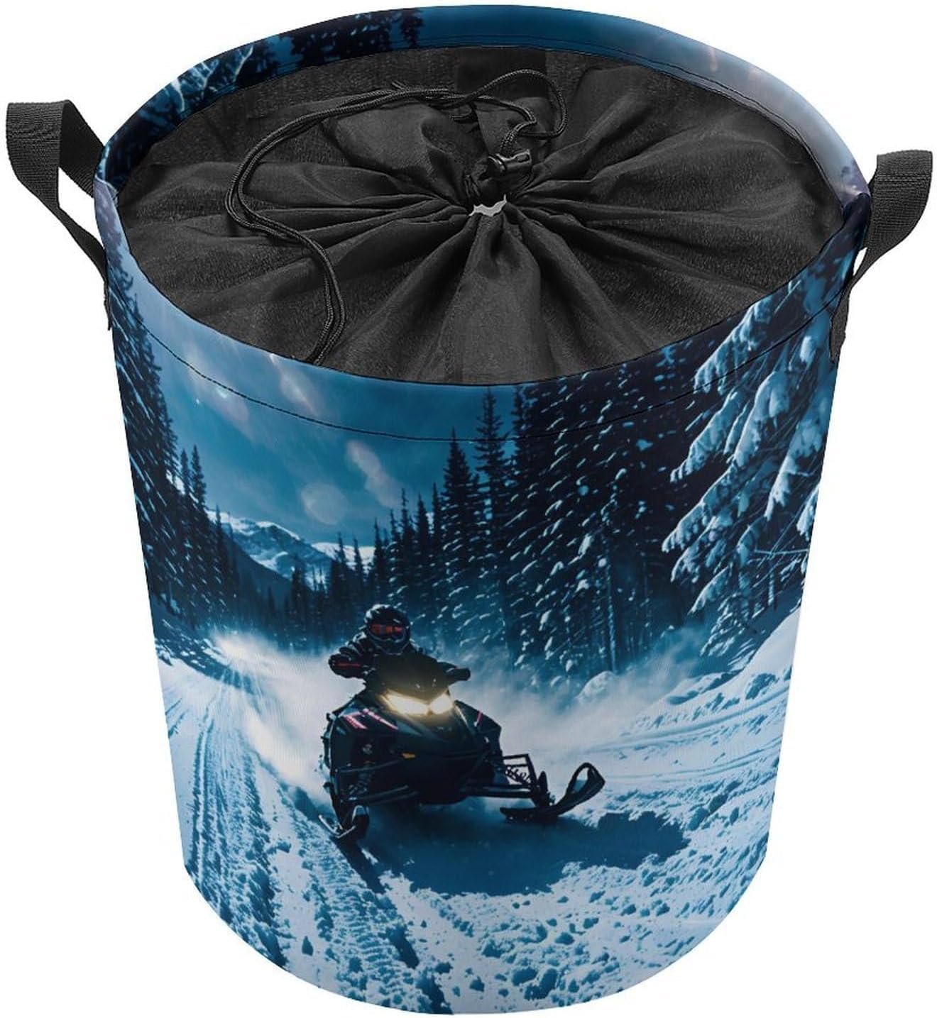 Snowmobile Laundry Bag Large Collapsible Laundry Baskets Freestanding Waterproof Clothes Hamper with Handles & Drawstring for Laundry Room Bedroom Bathroom