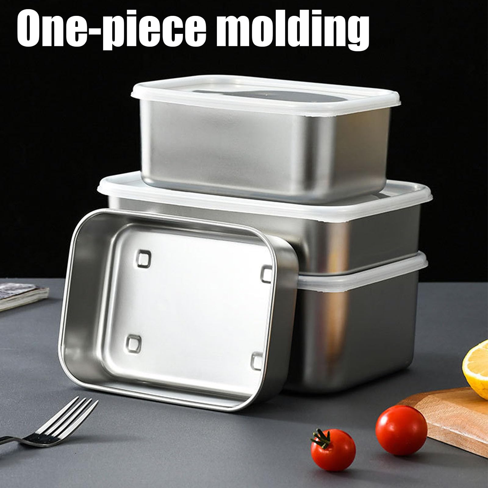 Recipientes Herméticos para Alimentos,Rectángulo Contenedor De Almacenamiento con Tapa,Fiambrera Acero Inoxidable,304 Stainless Steel,1900ML