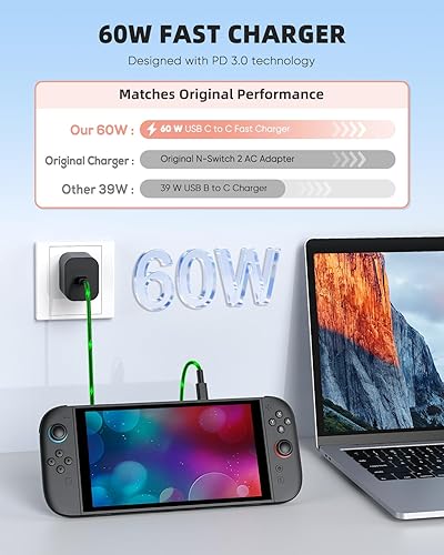 Miniatura 4 de Cargador Switch 2 Adaptador de corriente de CA de 60 W para Nintendo 21 con cable de 5 pies de largo, compatible con base de TV 4K, fuente de carga