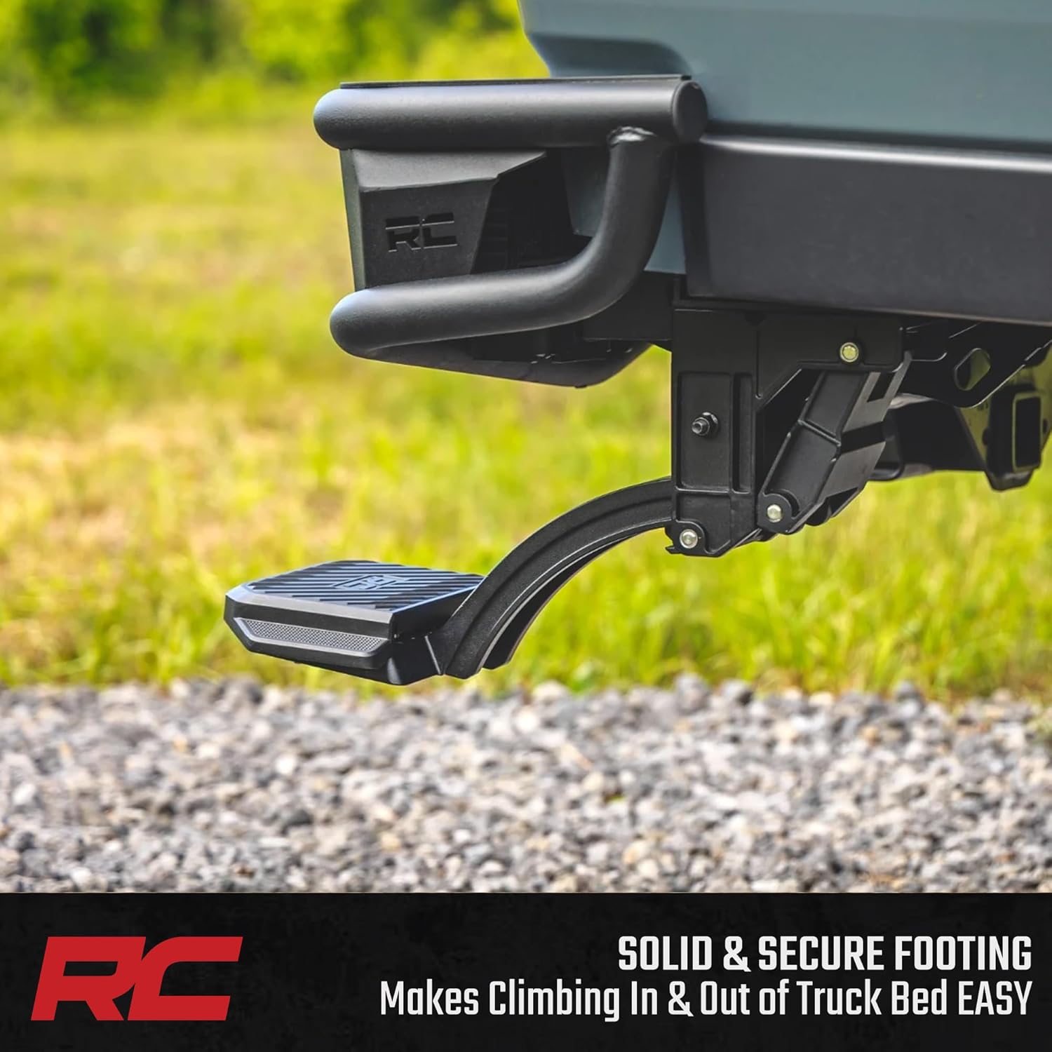 Rough Country Retractable Bed Step for Jeep Gladiator JT (2020–2025) - Manual Tailgate Drop Step, 6" Non-Slip Step Surface, Bolt-On Install