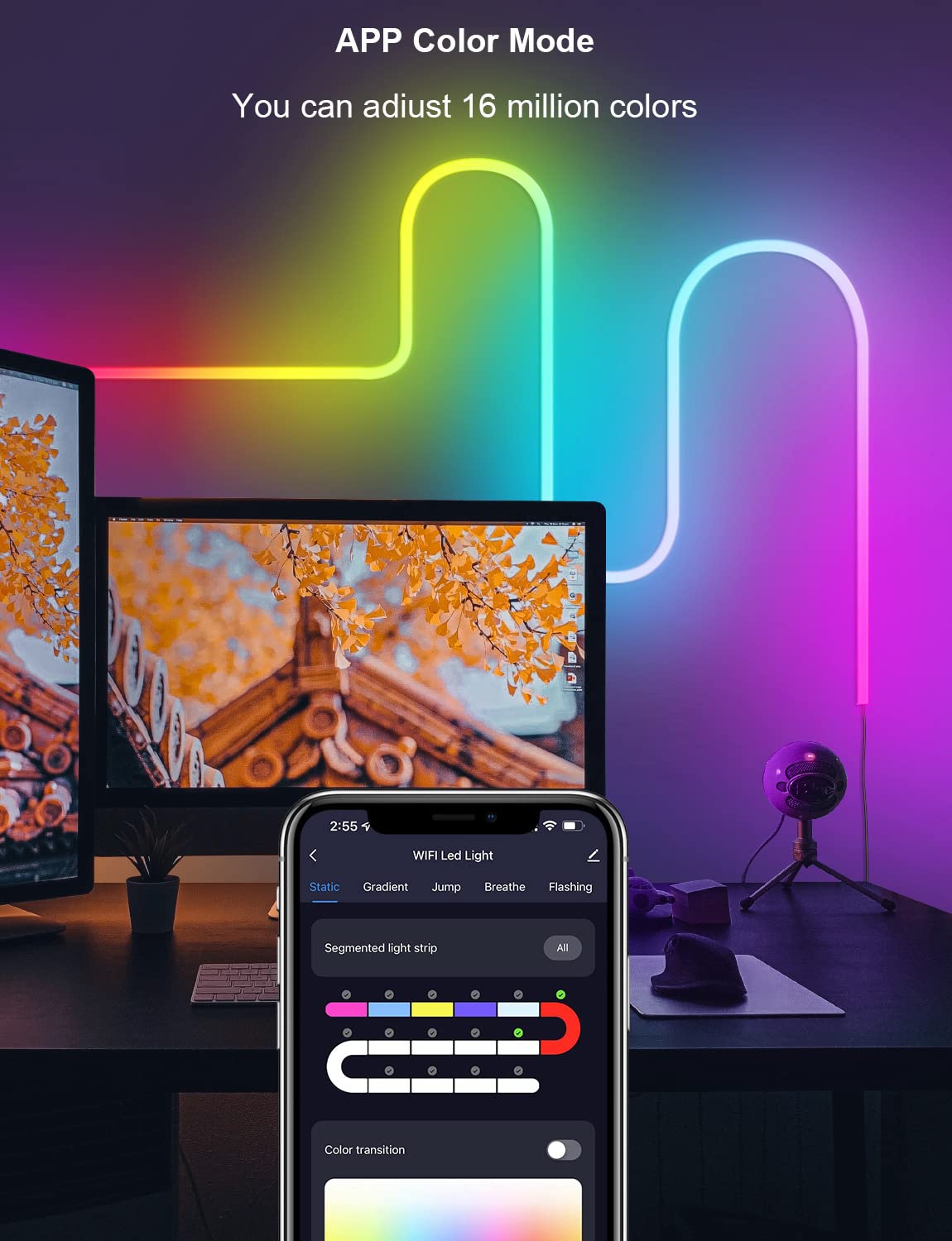 DOODZY Neon Rope 3M Tira LED de Neón de Silicona Control WiFi, 16 Milliones de Color RGBIC Impermeable IP67 para Habitación Gaming, TV y Dormitorio Funciona con Alexa y Google Assistant (3M)