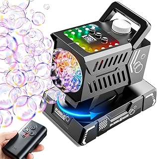 SHCKE Rotating Bubble Machine Remote Control,Automatic Rotation & 11 RGB Lights, 1800mAh Rechargeable Battery, USB-C Charge,Big Bubbles for Kids,Weddings, Birthday Parties, Outdoor Activities
