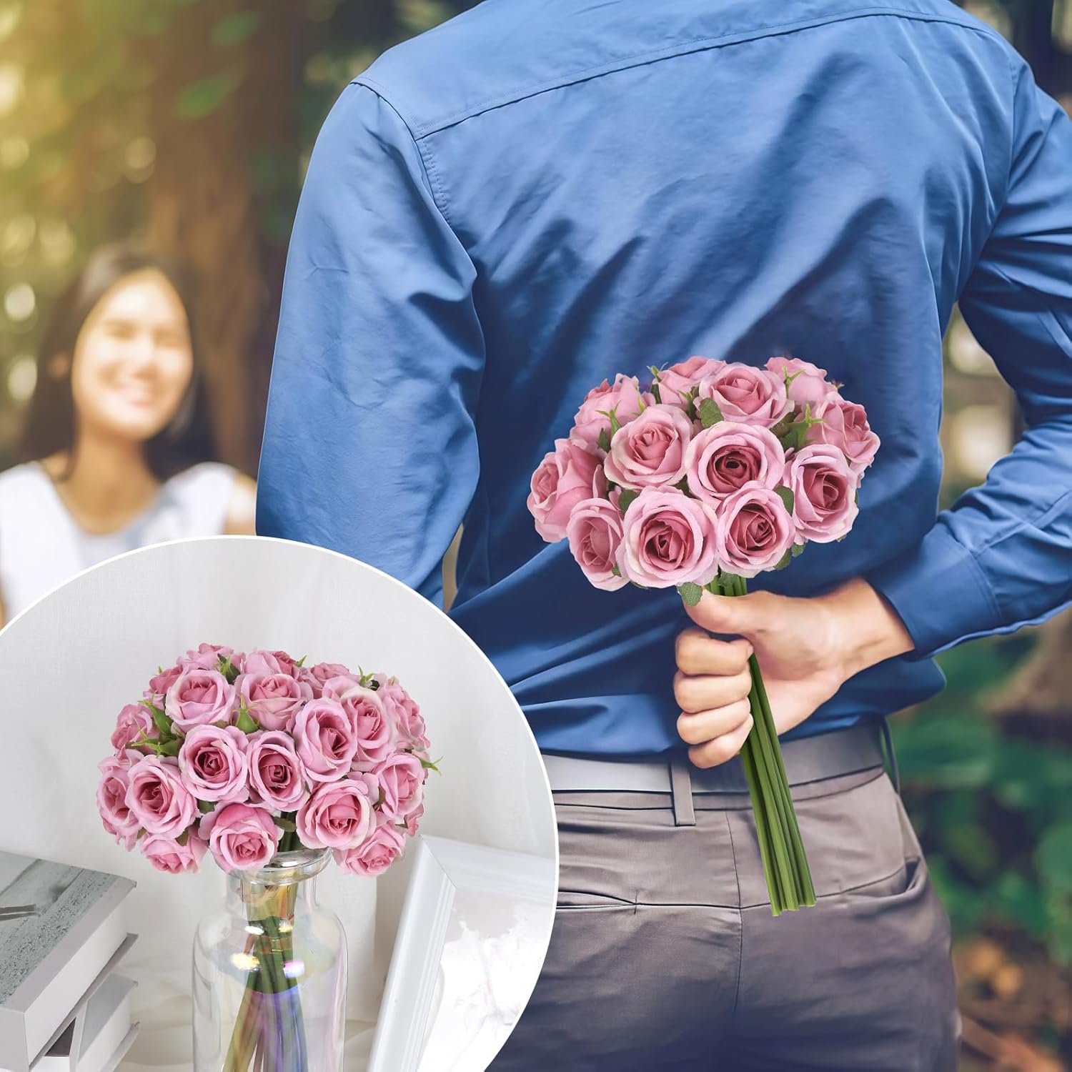 Pink Roses Artificial Flowers Silk Flowers 18PCS Mini Fake Roses Bouquet 12 in for Wedding Bridal Shower Floral Arrangements Party Home Table Decor(Pink) - Image 6