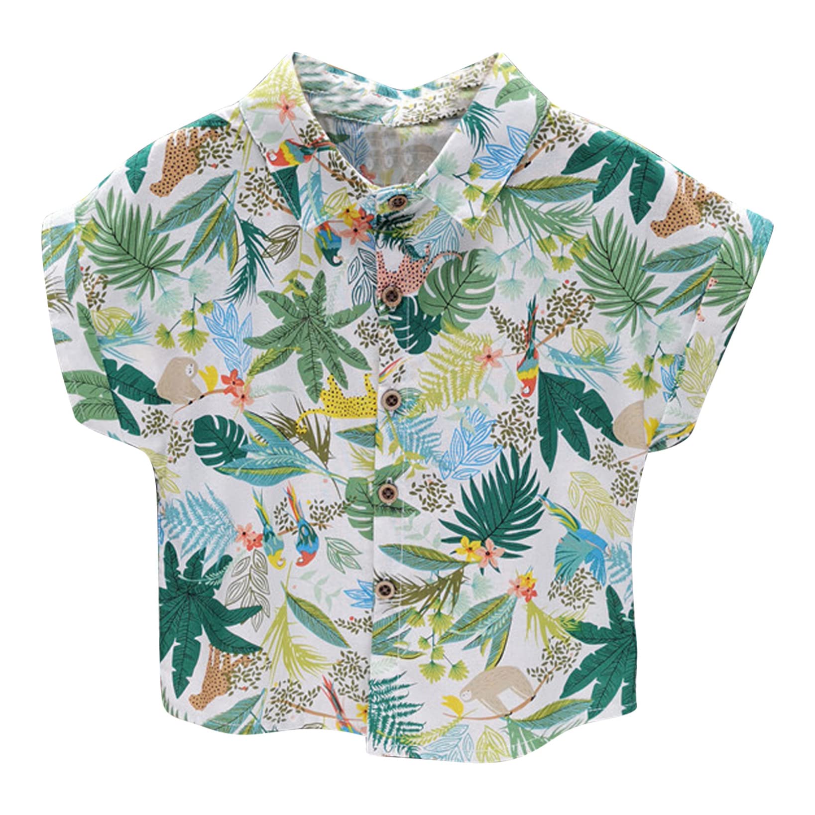 Nyeemya Camisa Hawaiana Casual para Niños Niñas Verano Camisa Manga Corta con Botones Unisex Estampado de Flores