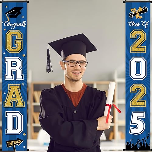 Miniatura 7 de Cartel de graduación 2023 para la clase de 2023, letrero de felicitación para porche, suministros de decoración de bienvenida para colgar en la