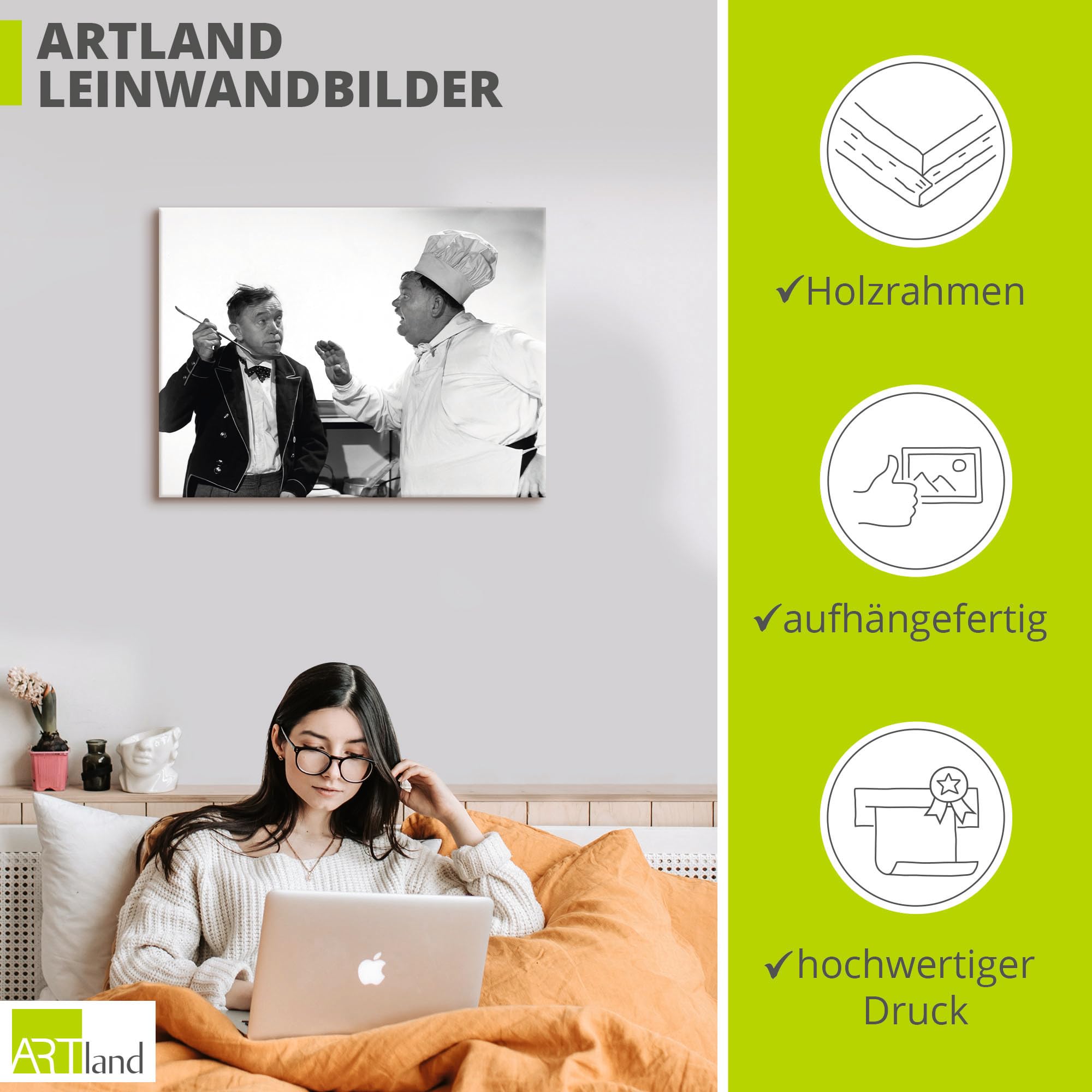 ARTLAND Wanddeko Leinwand Bilder Wandbild 80x60 cm Dick Doof Die Leibköche seiner Majestät Film Filmszene Stars T1OC