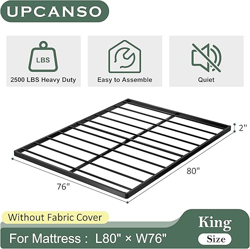 Miniatura 65 de Base de cama individual de 2 pulgadas, base de colchón de metal de perfil bajo de 2 pulgadas, 2000 libras, capacidad máxima de peso, sin ruido,