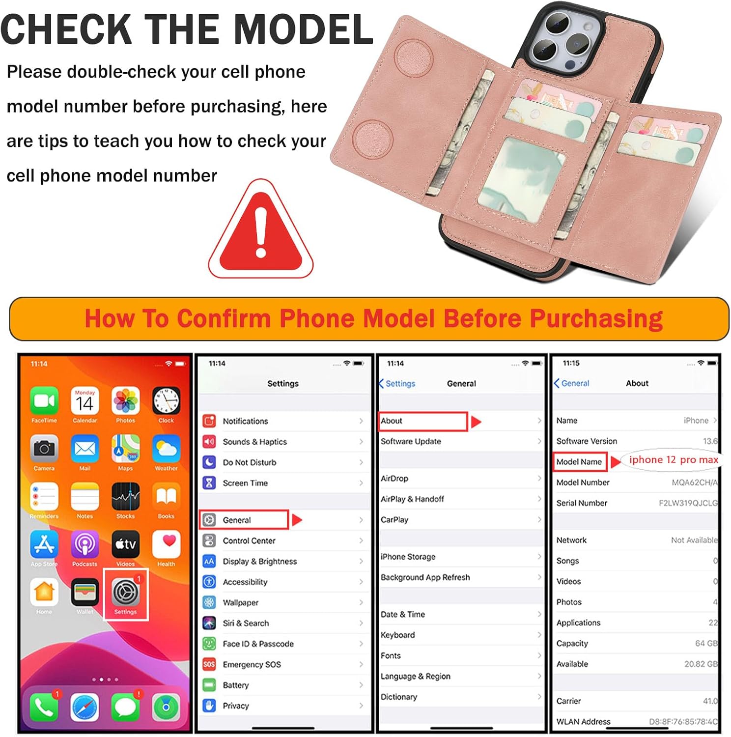 for iPhone 12 pro max Wallet Case, 2-in-1 Detachable Wallet Case, Card Holder RFID Blocking, Fashionable Faux Leather Card Slot & Folding Design (Pink 6.7'')
