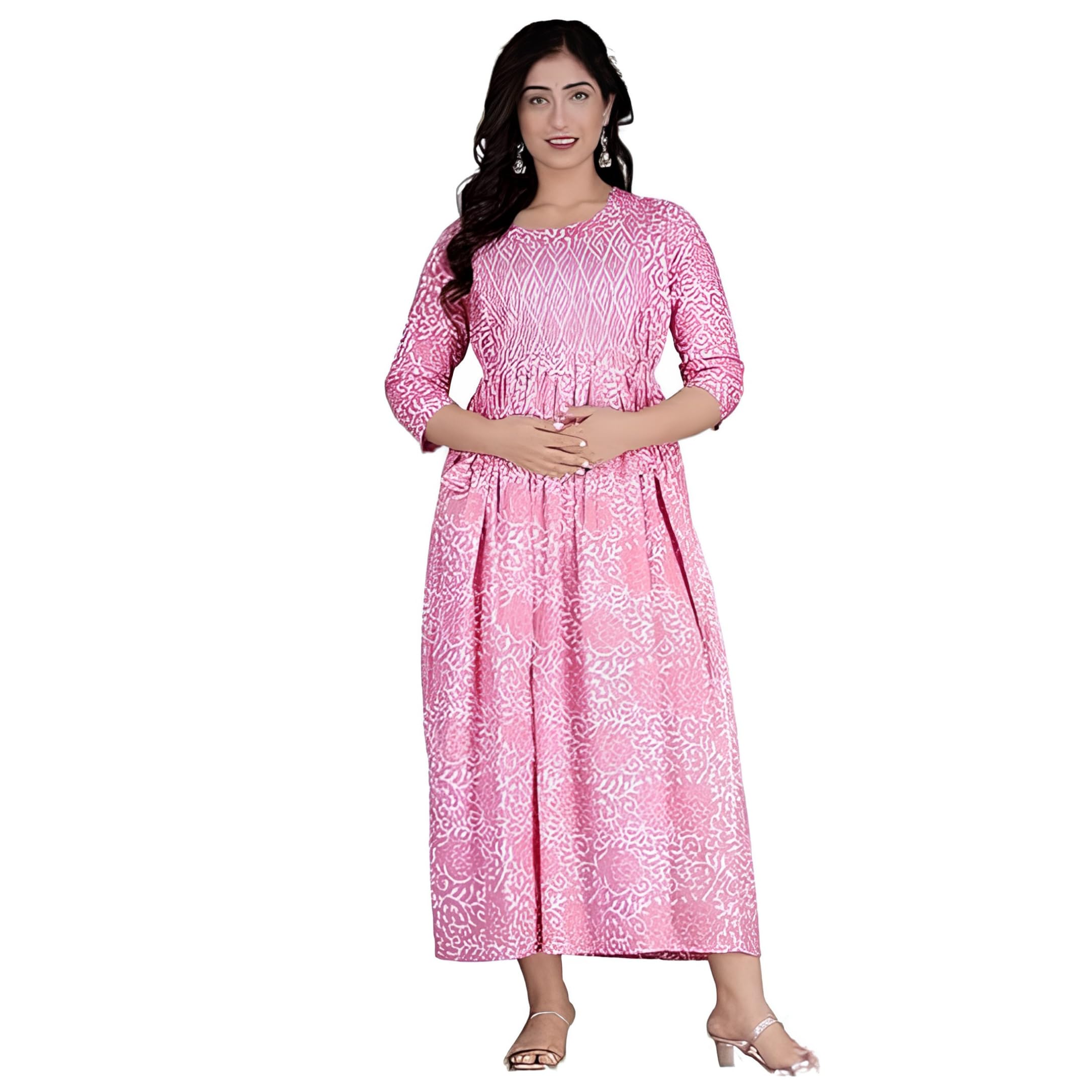 tulsiram cottons Women’s Cotton Maternity Kurta with Concealed Feeding Zipper | A-Line Nursing Kurti 3/4 Sleeve Pregnancy Wear-picture-9