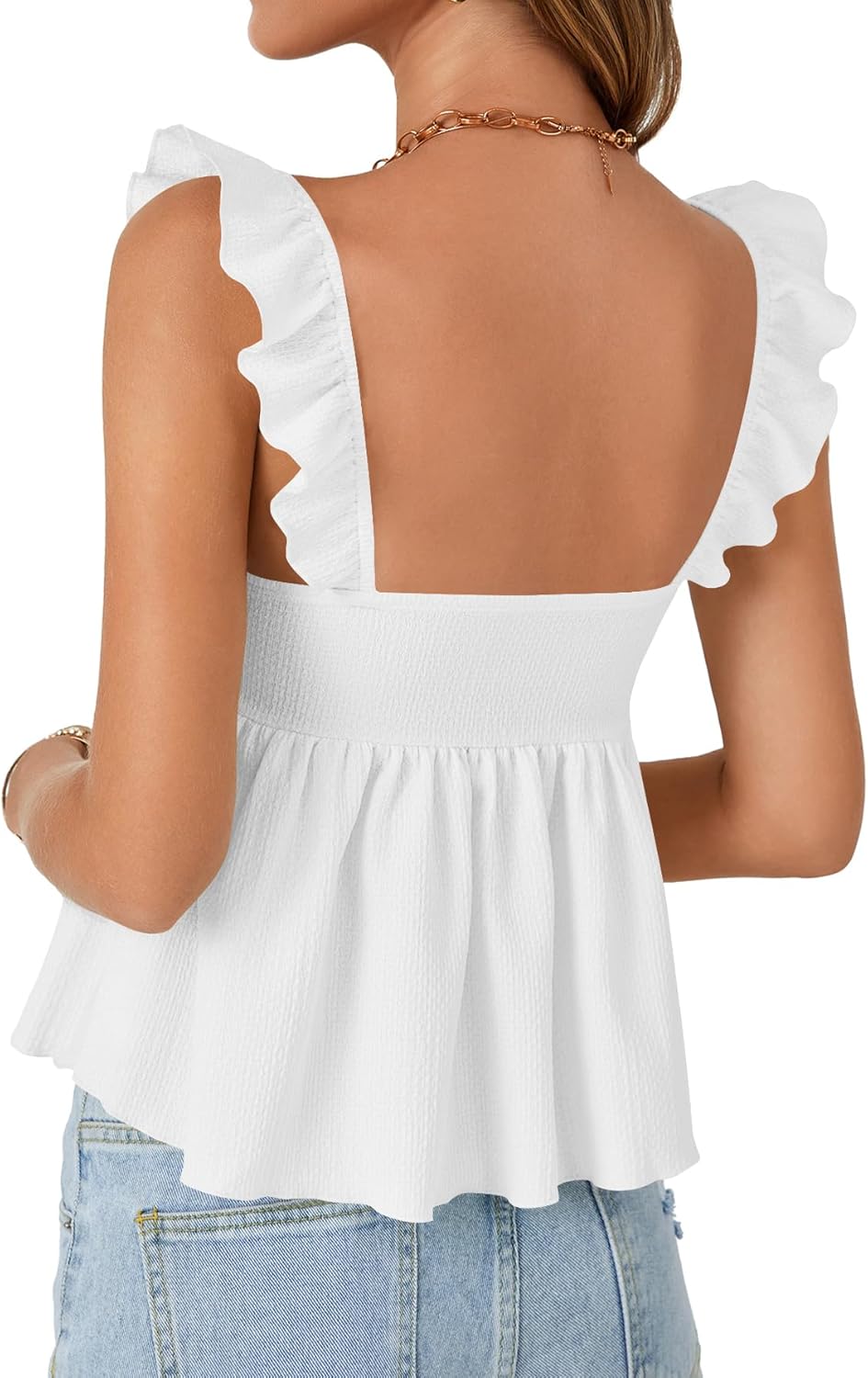 LYANER Women's Peplum Tops Summer Tank Camisole Tops Dressy Casual Ruffle Strap Sleeveless Babydoll Tank Top - Image 5