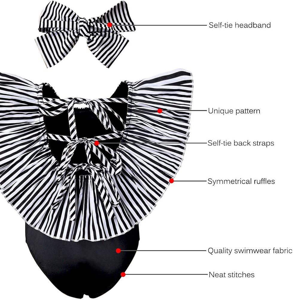 ASTRILL Toddler Little Girls Ruffled Back Tie One Piece Swimsuit with Self-Tie Headband: Clothing, Shoes & Jewelry