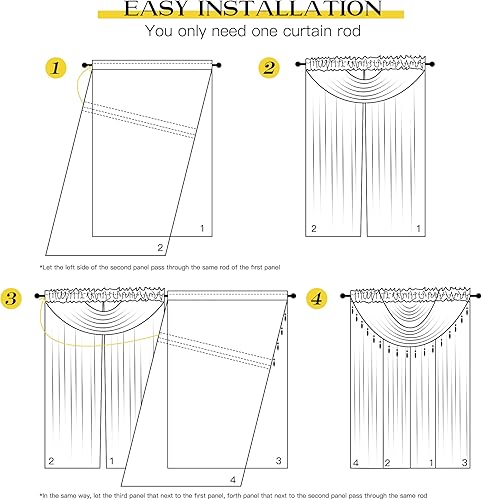 Miniatura 6 de NICETOWN Cortinas para niños, decoración del hogar, juego de 4 cortinas para ventana con cenefas de cuentas, cortinas todo en uno con bolsillo para