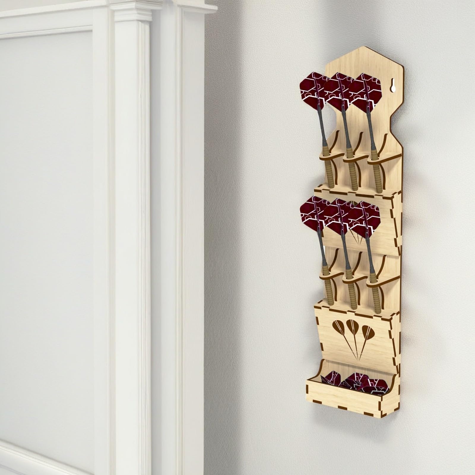 liwupro Dart Holder Wall Mount, Dart Display Stand with Storage Case, Wooden Dart Organiser for 6 Darts
