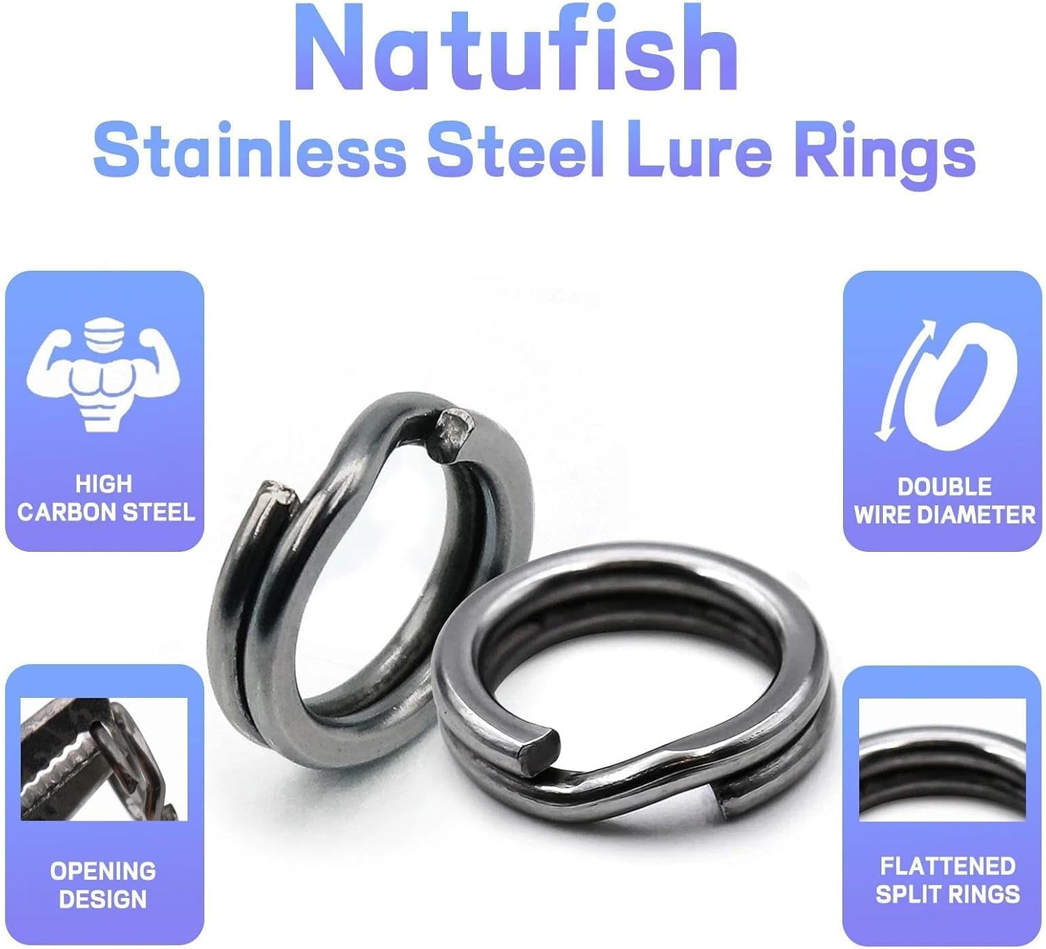 Natufish Split Rings Heavy Duty 50/100/280Pcs for Saltwater Fishing | Fishing Split Rings Stainless Steel Plated Flattened Design Corrosion Resistant Secure Lure Connection Easy Rigging 0#-12#