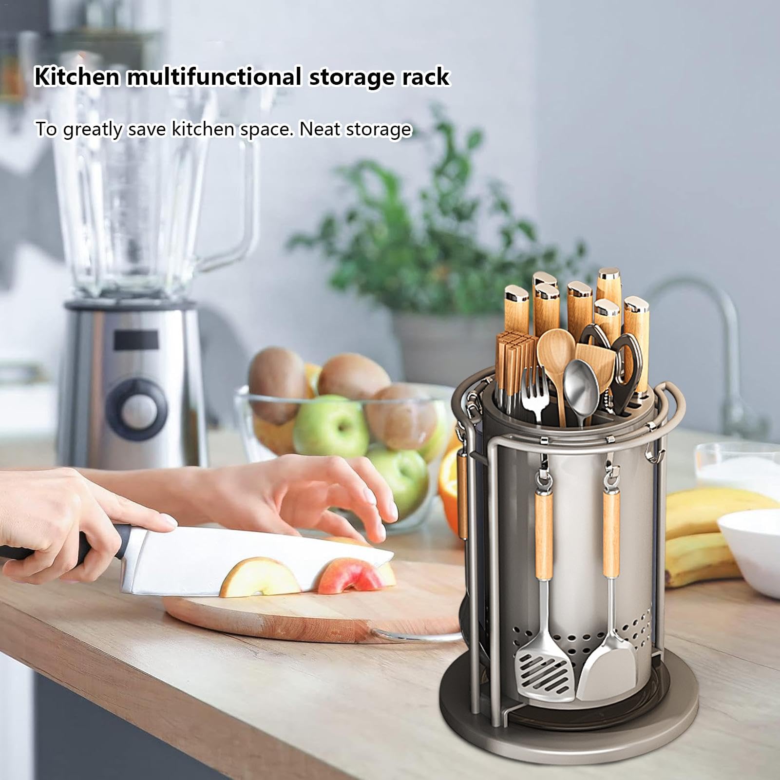 Support pour ustensiles de cuisine | Organiseur d'ustensiles de cuisine | Support rotatif à 360 ° compact et durable - Support de cuisine pratique pour spatules, baguettes, coupe-fruits | Support rotatif à 360 ° compact et durable - Support de cuisine pra