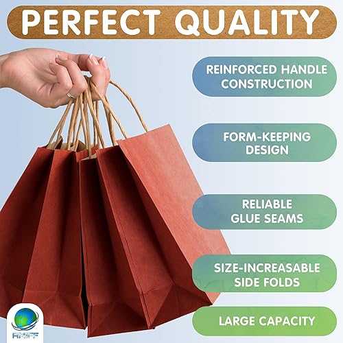 Miniatura 3 de Bolsas de papel kraft rojas con asas a granel, 16 x 6 x 12 pulgadas. Paquete de 250 bolsas de compras plegables, 5.29 ozm. Bolsas de regalo de papel