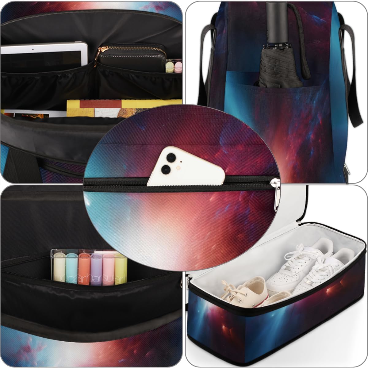 QsirBC Stars Theme Gym Bag for Women Duffle Tote with Shoes Compartment Men Weekender Duffel for Dance Travel Sports Swimming Overnight
