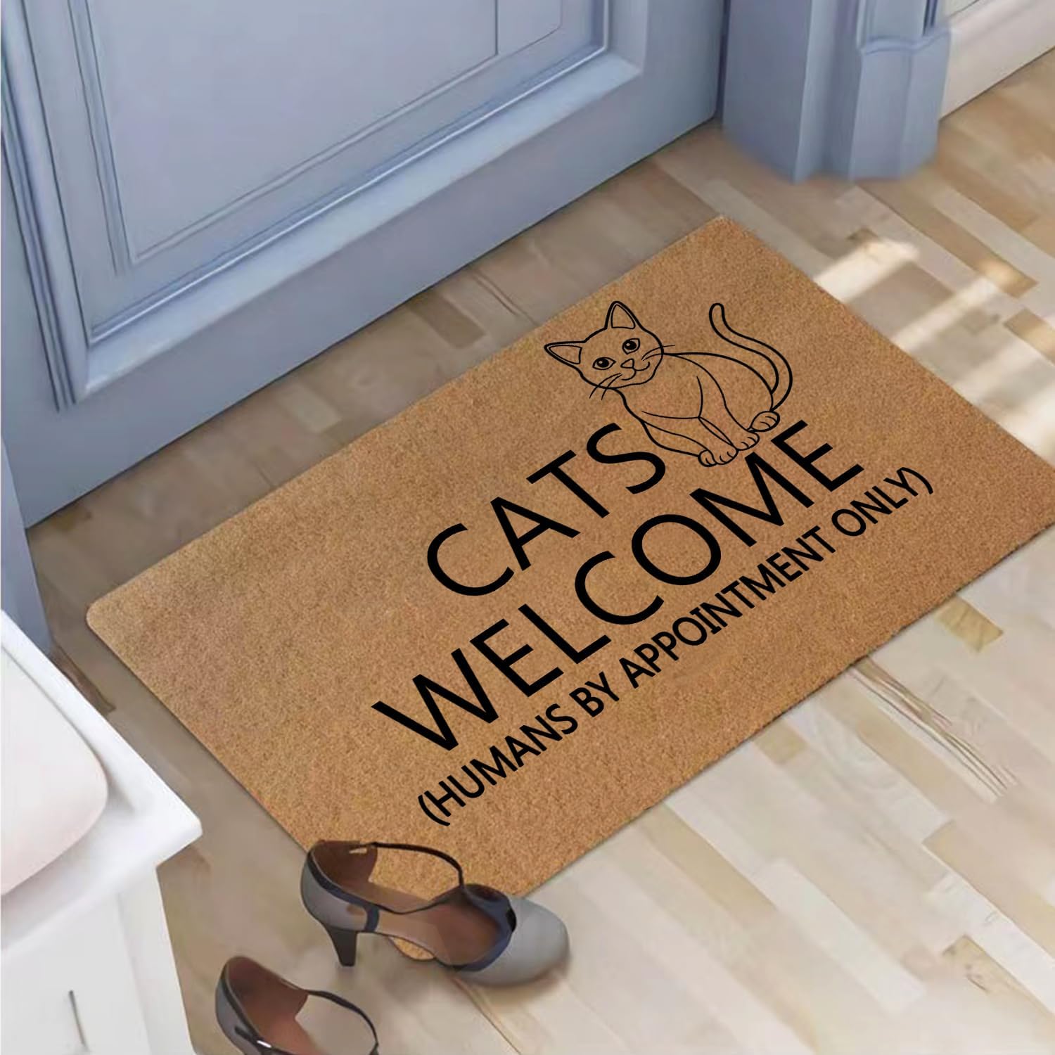 Funny Welcome Doormat Cats Welcome (Humans by Appointment Only) Personalized Non-Slip Rubber Mat for Front Door Prank Housewarming Gift Indoor Outdoor 30x18 Inches