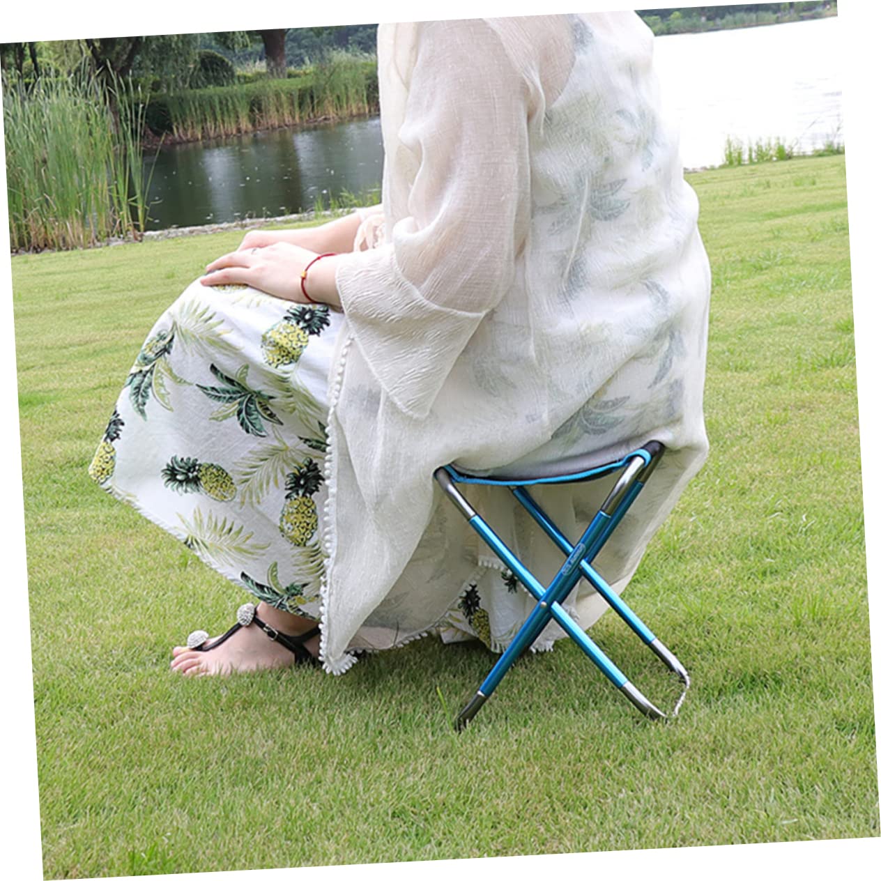 Sgabello Pieghevole da Campeggio Portatile Blu in Lega di Alluminio | Tessuto Oxford, Borsa per Trasporto, per Giardino e Hiking, Vacanze Estive