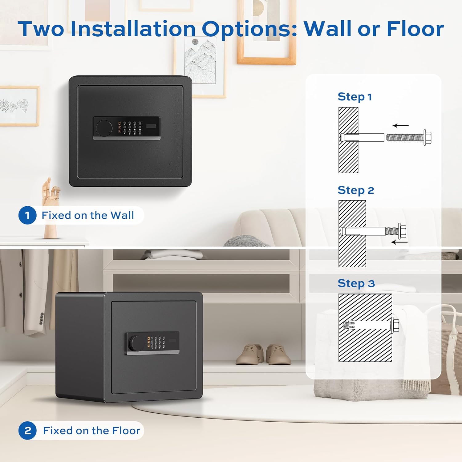 1.4 Cubic Feet Safe Box with Fireproof Waterproof Bag, Anti-theft Home Safe for Money Cash Documents Valuables, Digital Security Box with Alarm System, Electronic Keypad, Removable Shelf