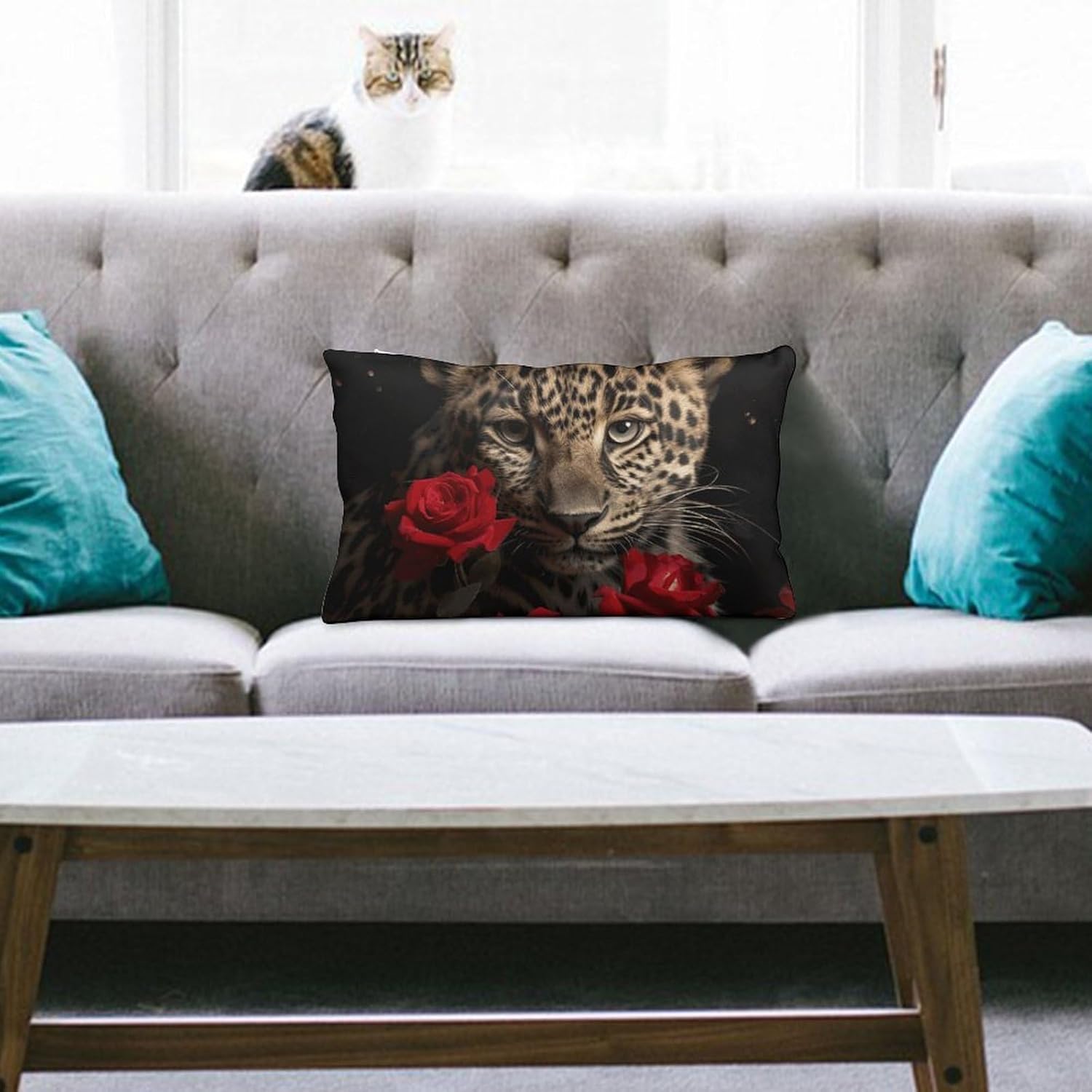 Rose Leopard Pillow Cases Queen Size Set of 1 Soft Comfortable Throw Pillows Covers Decorative Pillowcase with Zipper Bed Cushion Covers for Couch Sofa Bedroom 12 "x20