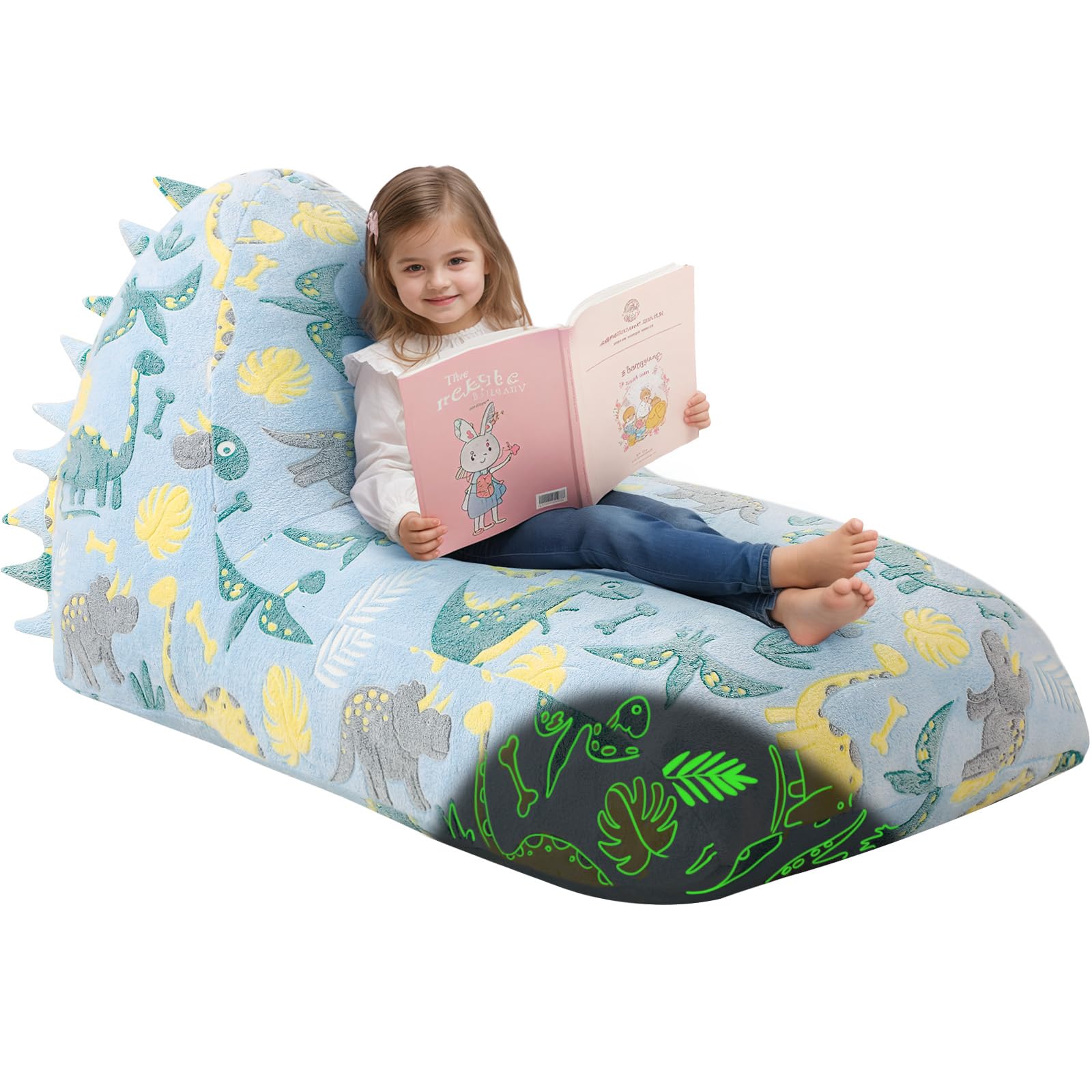 MeMoreCool Large Bean Bag Chair For Kids Adults, Blue, Dinosaur Pattern