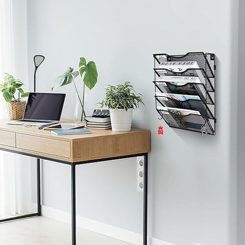 Miniatura 10 de Organizador de archivos de pared, 3 bolsillos, organizador de correo, soporte para carpetas colgantes, plegable, para colgar o montar en la pared,