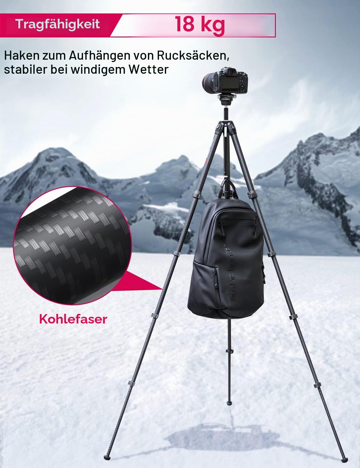 ULANZI Zero Y Stativ Kamera Carbon Fiber mit 360° Panoramakugelkopf und Arca Swiss, Leichtes Kamerastativ mit Abnehmbarer Mittelsäule für alle DSRL-Kameras, Belastbar bis 18 kg