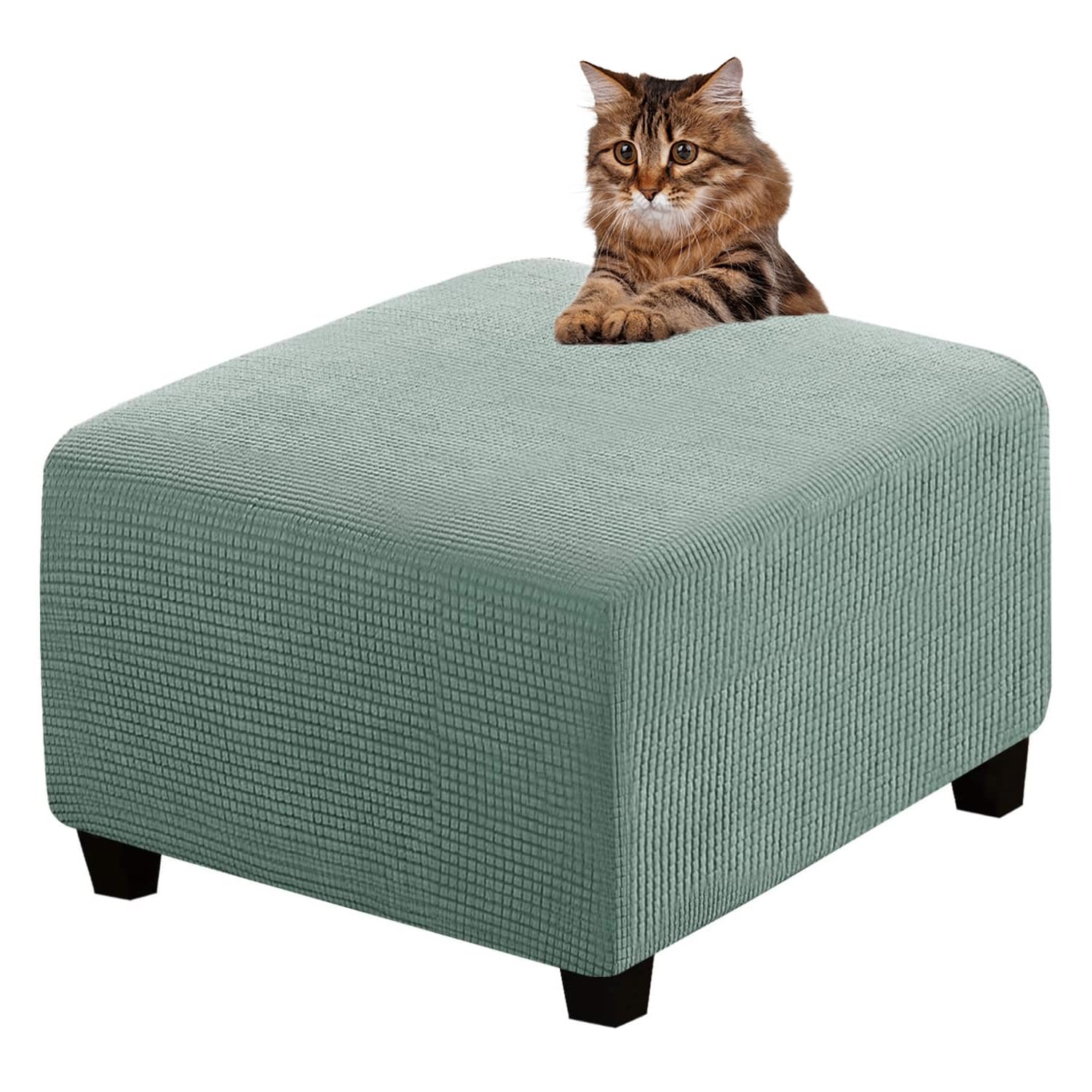 Rtsfkfs Sage Ottoman Cover Slipcovers Square Fit Length 13"-44" Footrest, Stool Covers, Ottoman Protector Cover, Footstool Covers With Stretch Thick Checked With Elastic Bottom, Removable Washable(,S(33-45Cm))