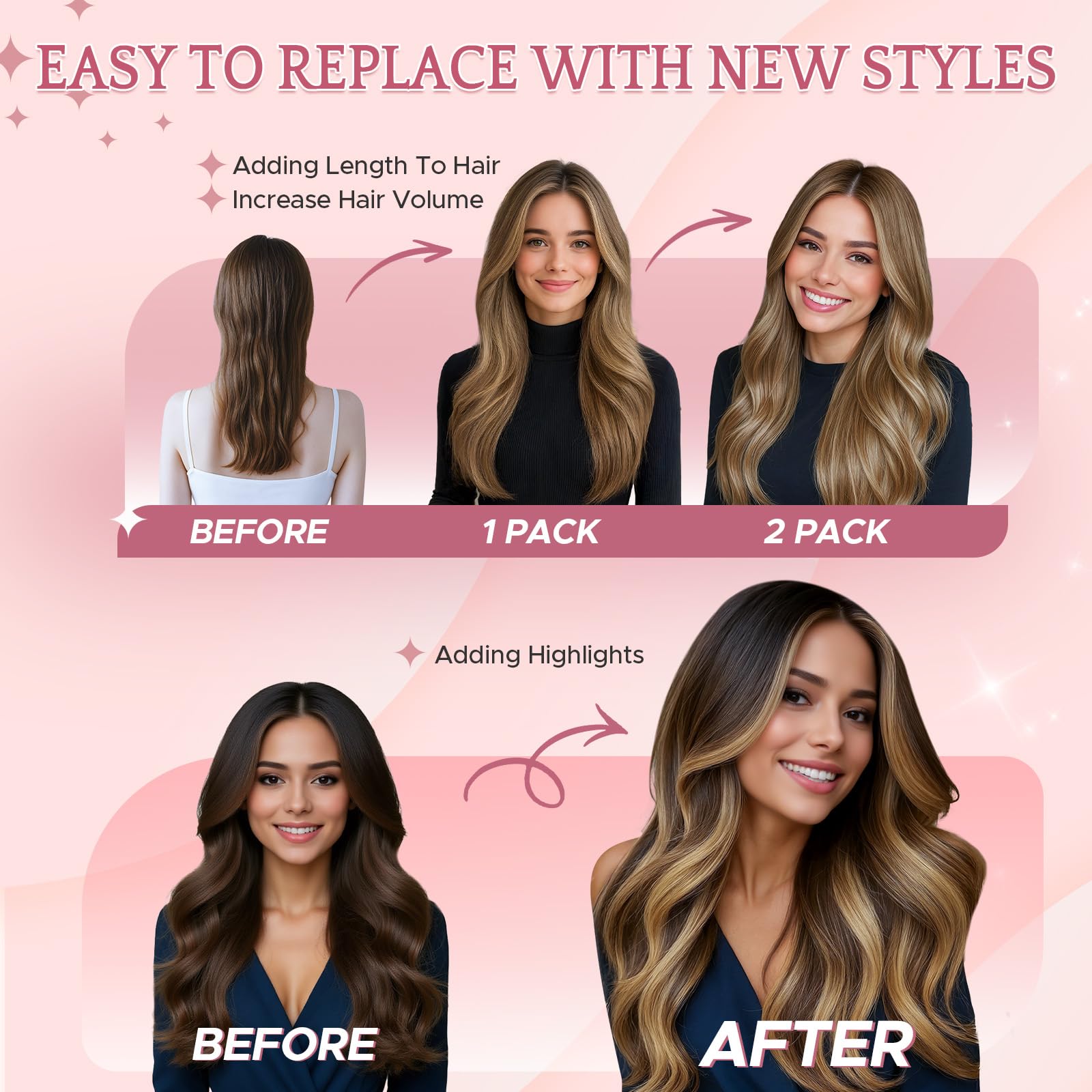 SEGOHAIR Clip in Hair Extensions Real Human Hair 6Pcs Light Auburn Double Weft Hairpieces Straight Highlights Hair Extensions Clip in Seamless 14inch 36g - Image 4