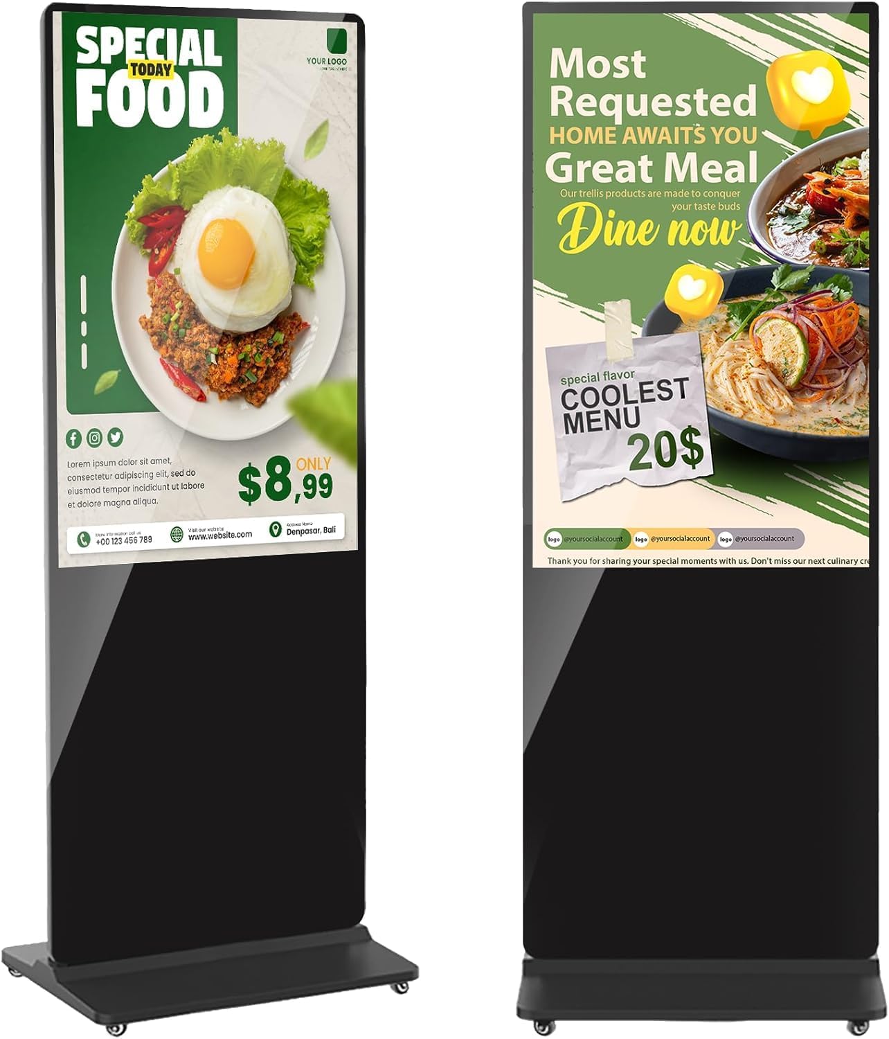 43/49/55/65 Inches Digital Signage Display, Freestanding Digital Poster with 4 Wheels, LCD Commercial Advertising Display Ideal for Retail, Restaurants & Shopping Malls, Black, Non-Touch Screen