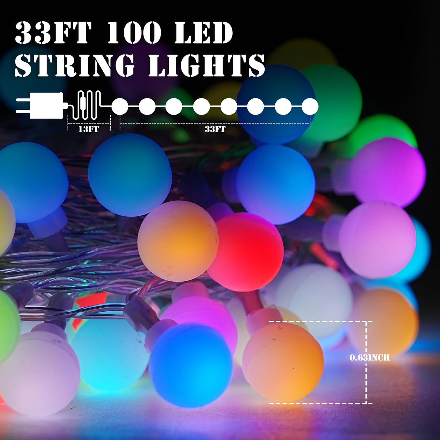 LiuZpatial Smart Globe Christmas Lights Indoor, 33 FT 100 LED Globe Fairy Lights Plug in, App & Remote Control, Timer Music Sync, Christmas Globe String Lights for Bedroom