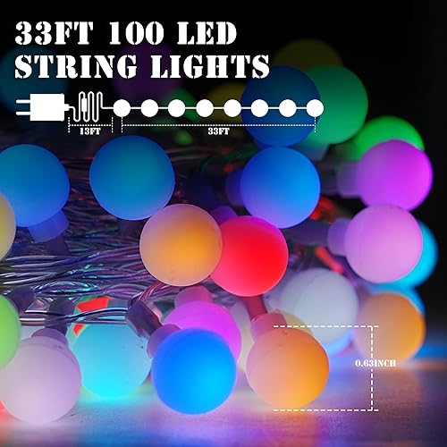 Miniatura 2 de LiuZpatial - Luces de Navidad inteligentes para interiores, 33 pies, 100 luces LED con forma de globo enchufable, aplicación y control remoto,