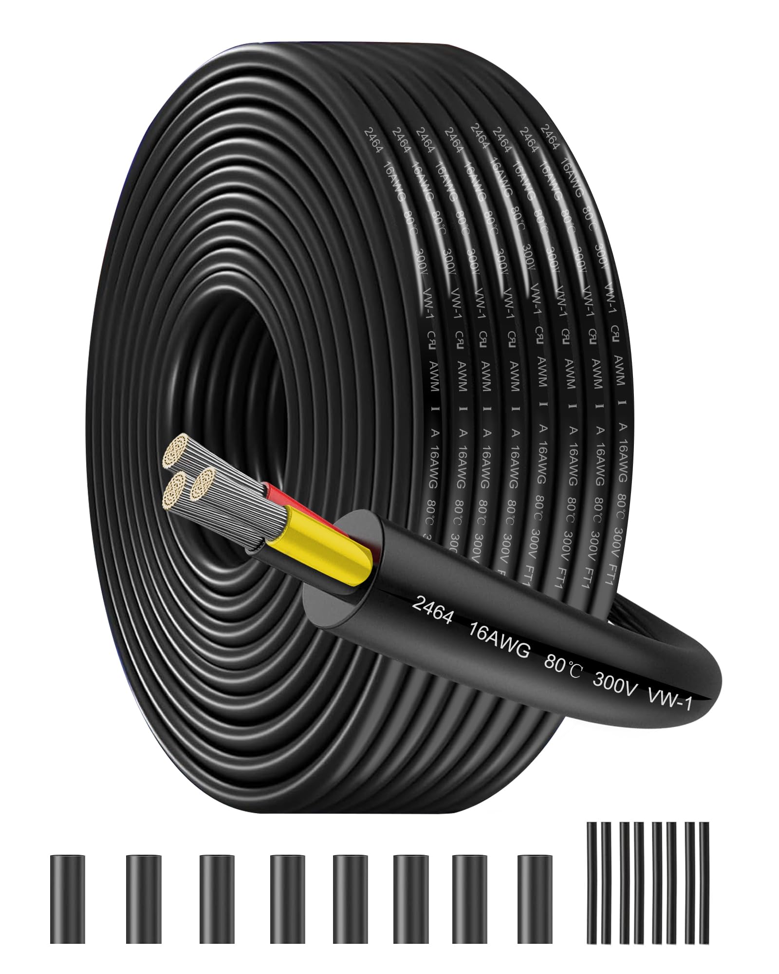 16AWG Triple Core Cable | 3×1.5mm² Stranded Tinned Copper Conductor 15M/49.21FT | 5V-300V High Temperature Resistant PVC Jacket for 12V/24V Systems, Car Audio, Solar Projects